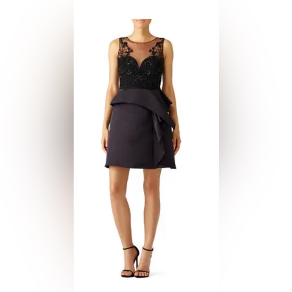 Marchesa Notte Black Embroidered Cocktail Dress